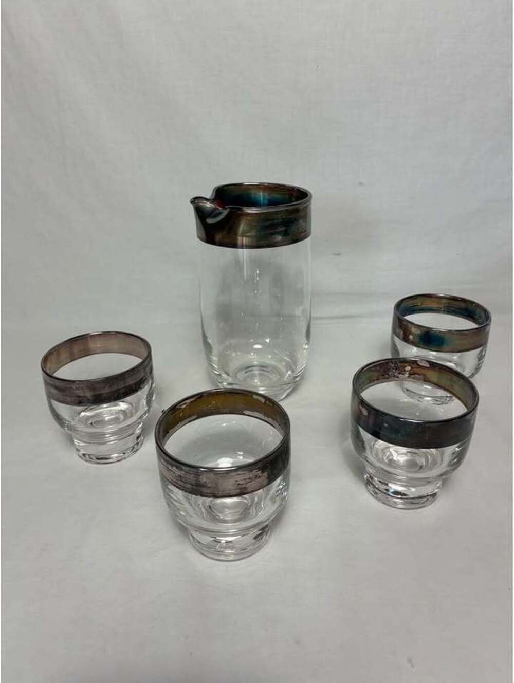 Dorothy Thorpe Glass & raku style silver rim beverage set